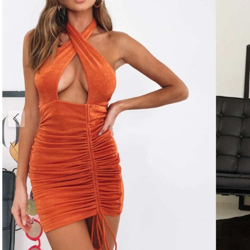 Princess Polly Ruched Mini Dress in Rust